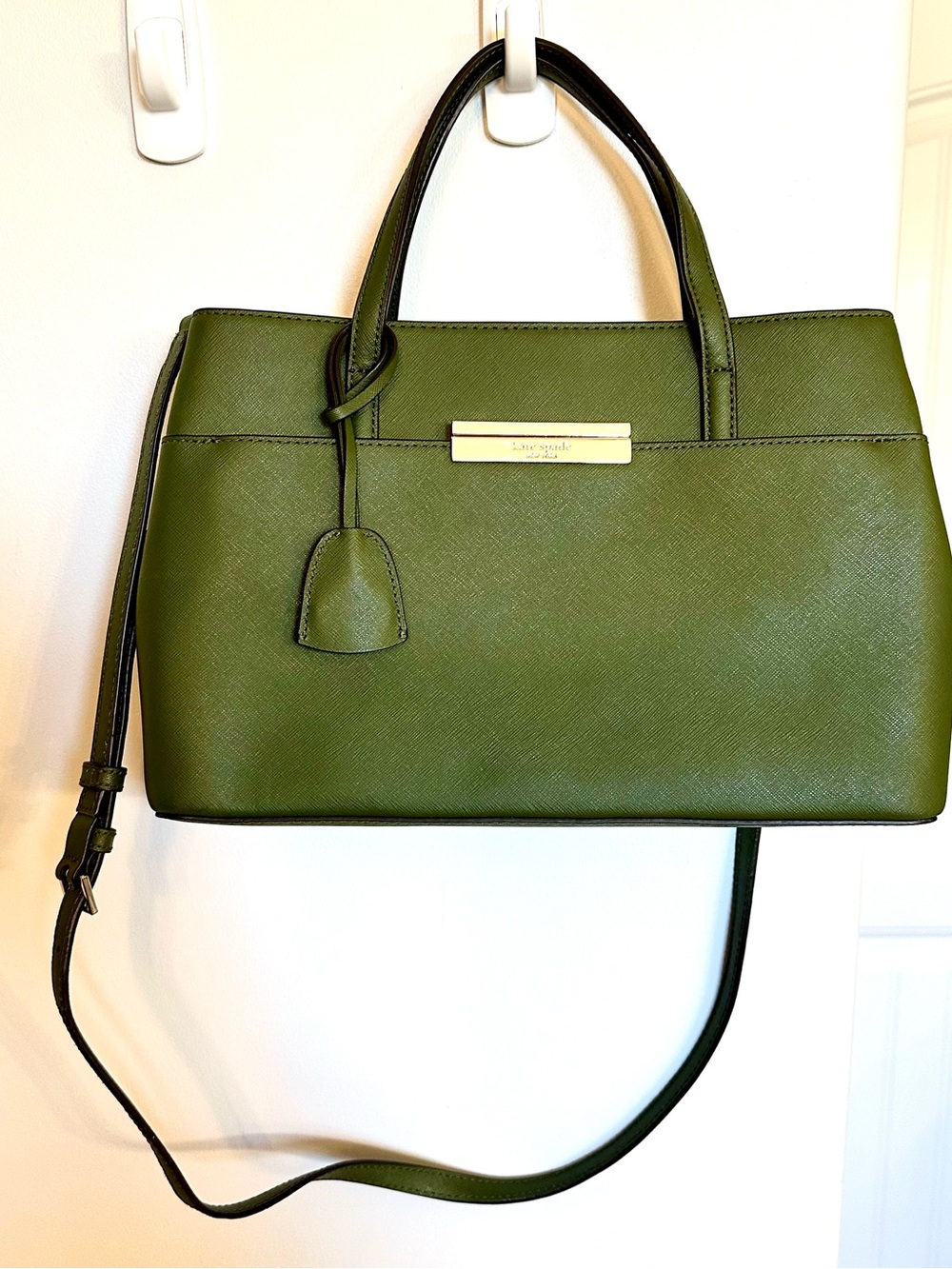 kate spade Olive Green Saffiano Satchel with Shoulder Strap